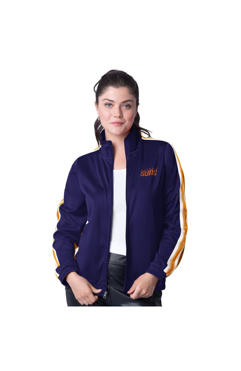 G-III 4HER BY CARL BANKS Women's G-III 4Her by Carl Banks Purple/Orange Phoenix Suns Rebel Sequin Bling Full-Zip Track Jacket, Main, color, Purple