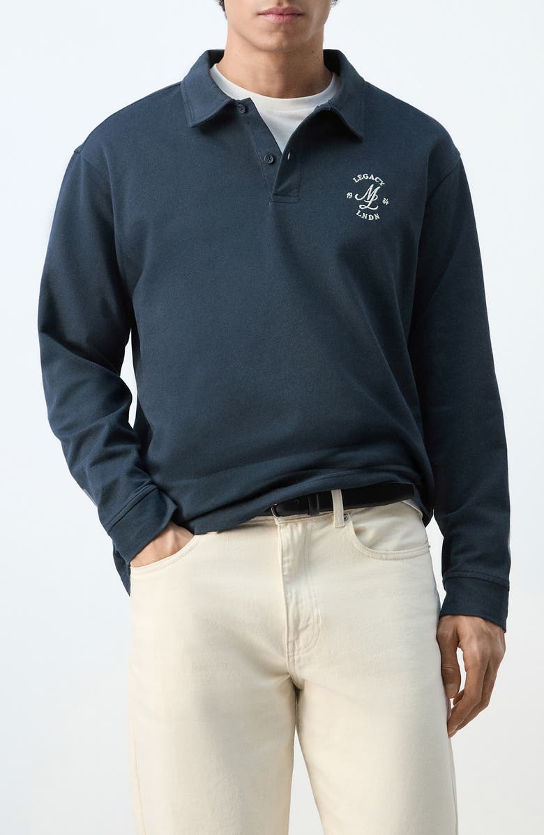 MANGO Cotton Embroidered Graphic Polo, Main, color, Navy