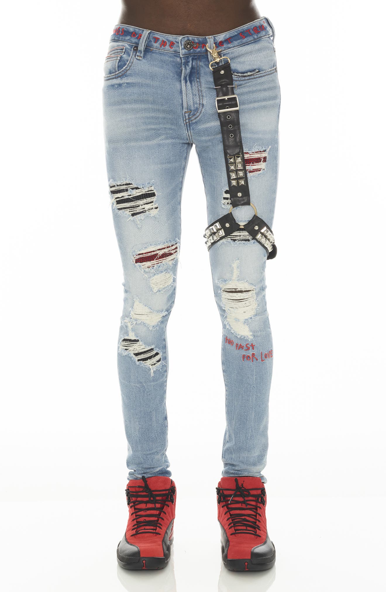 Punk Super Skinny Jeans with Studded Leg Harness
