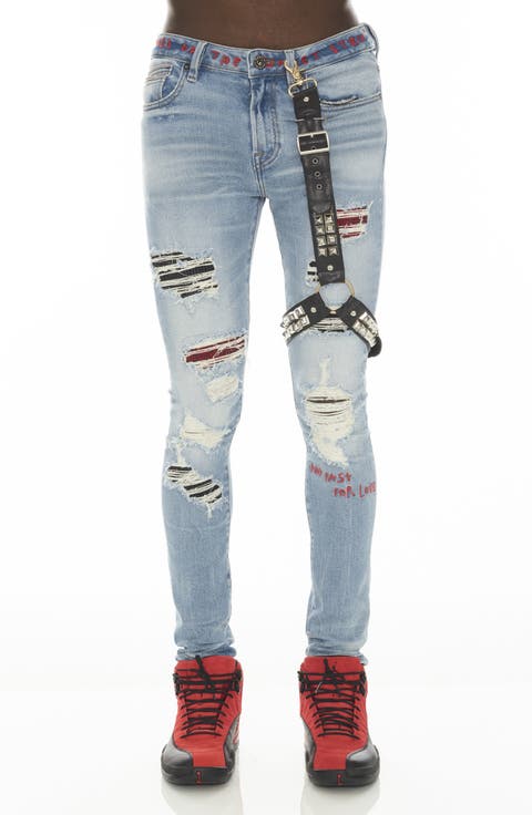 Punk Super Skinny Jeans with Studded Leg Harness (Crue)