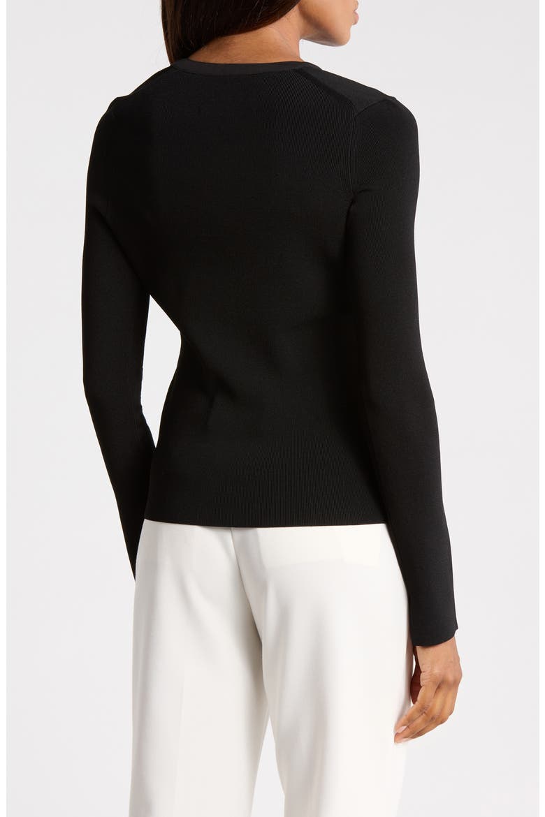 Compact Rib Fitted Cardigan, Alternate, color, BLACK