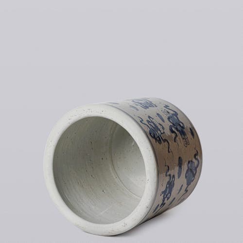 Cobalt Guild Blue And White Porcelain Treasures Footed Cachepot In Blue