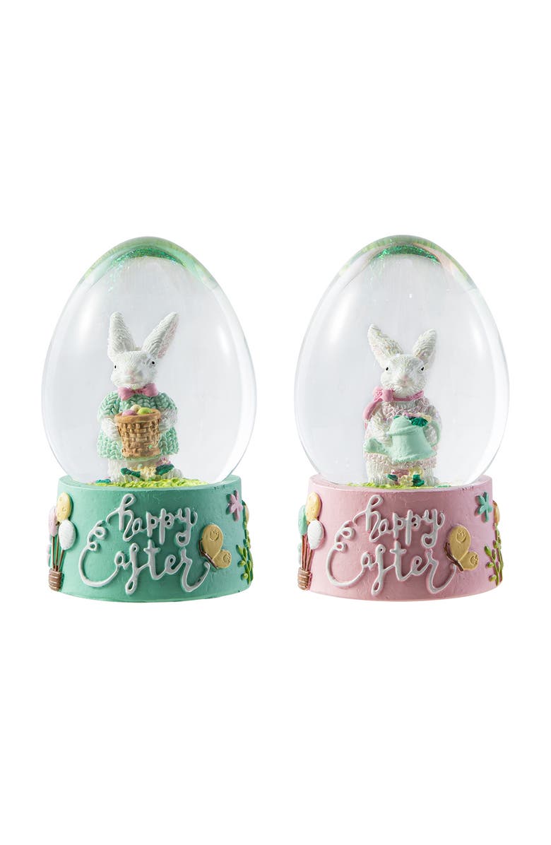 Glitzhome 65MM Set of 2 Easter Resin Bunnies Waterglobe, Main, color, Blue