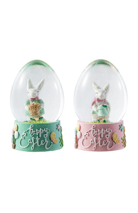 65MM Set of 2 Easter Resin Bunnies Waterglobe