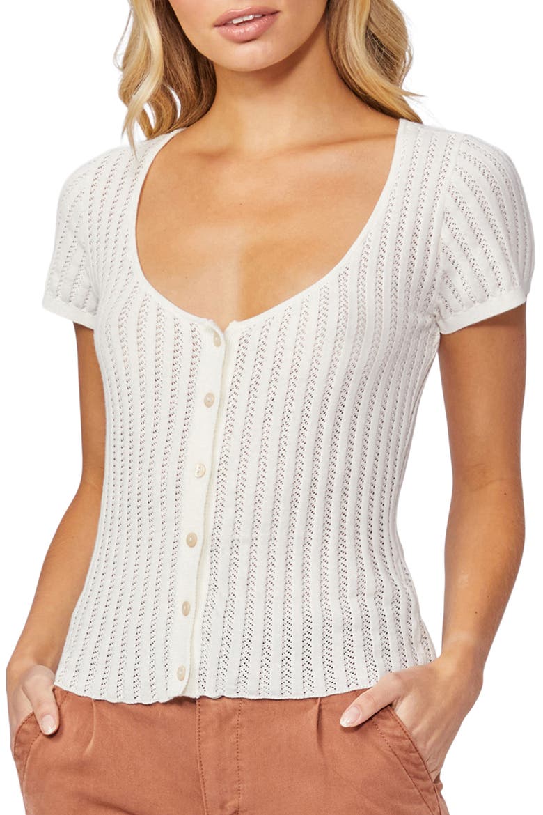 Anthy Open Stitch Knit Top, Main, color, WHITE