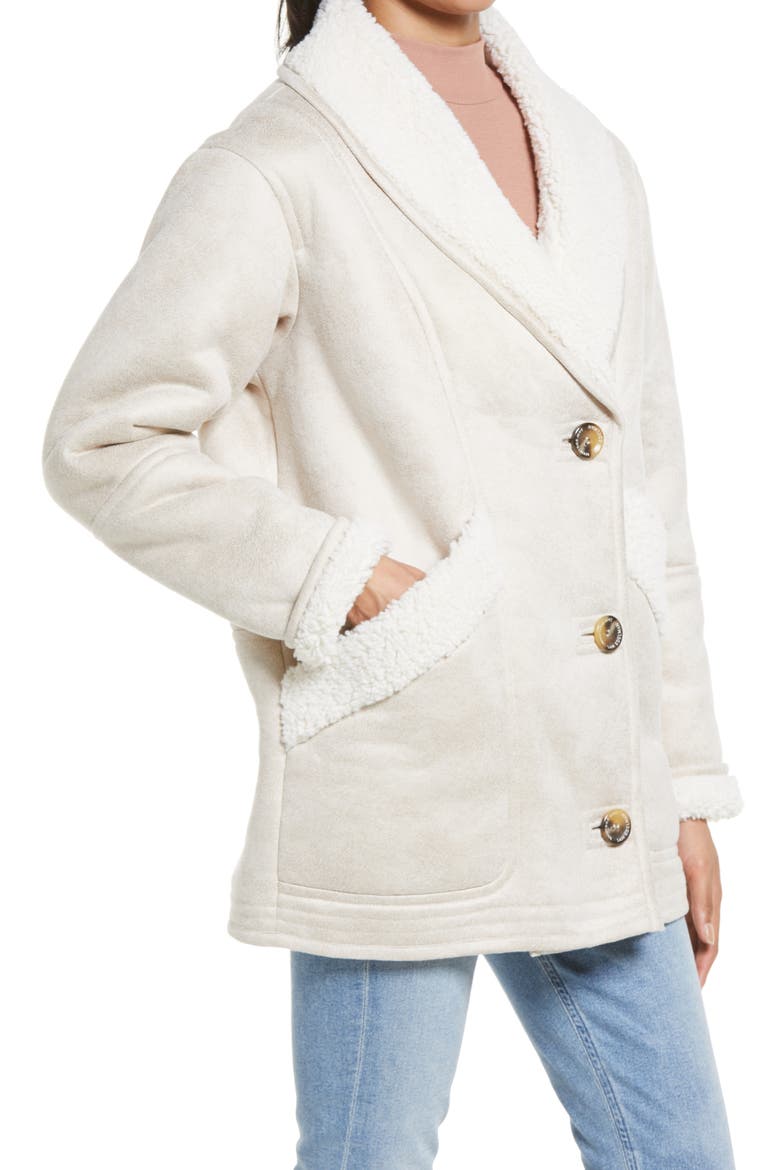 Faux Fur Trim Coat, Alternate, color, BEIGE/ CREAM