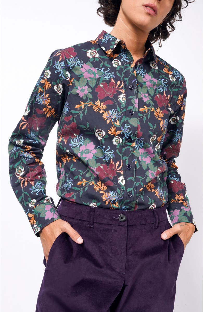 WILDFANG The Essential Long Sleeve Button Up, Main, color, Wildflower Navy