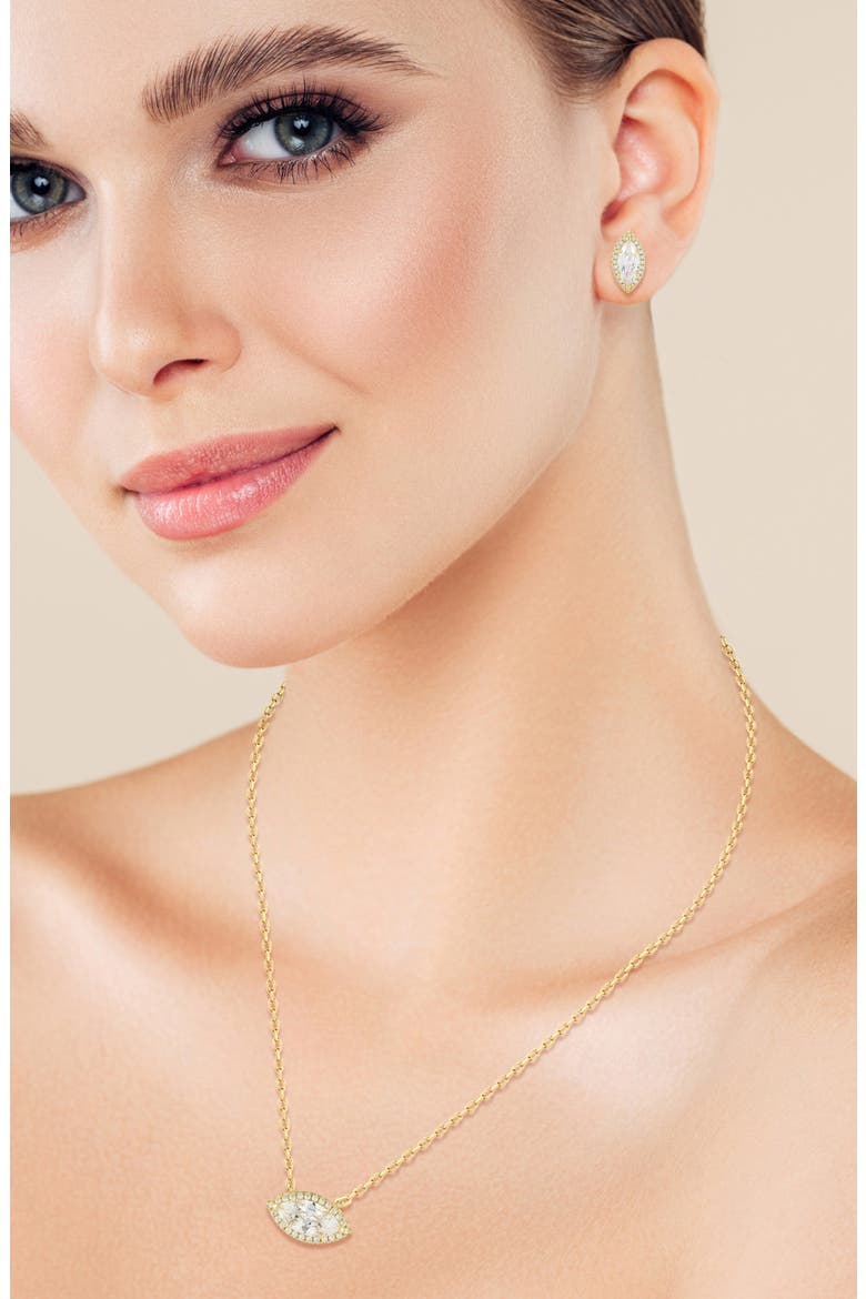 Marquise Cubic Zirconia Pendant Necklace & Earrings Set, Alternate, color, GOLD