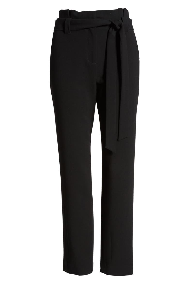 Paperbag Waist Twill Pants, Alternate, color, BLACK