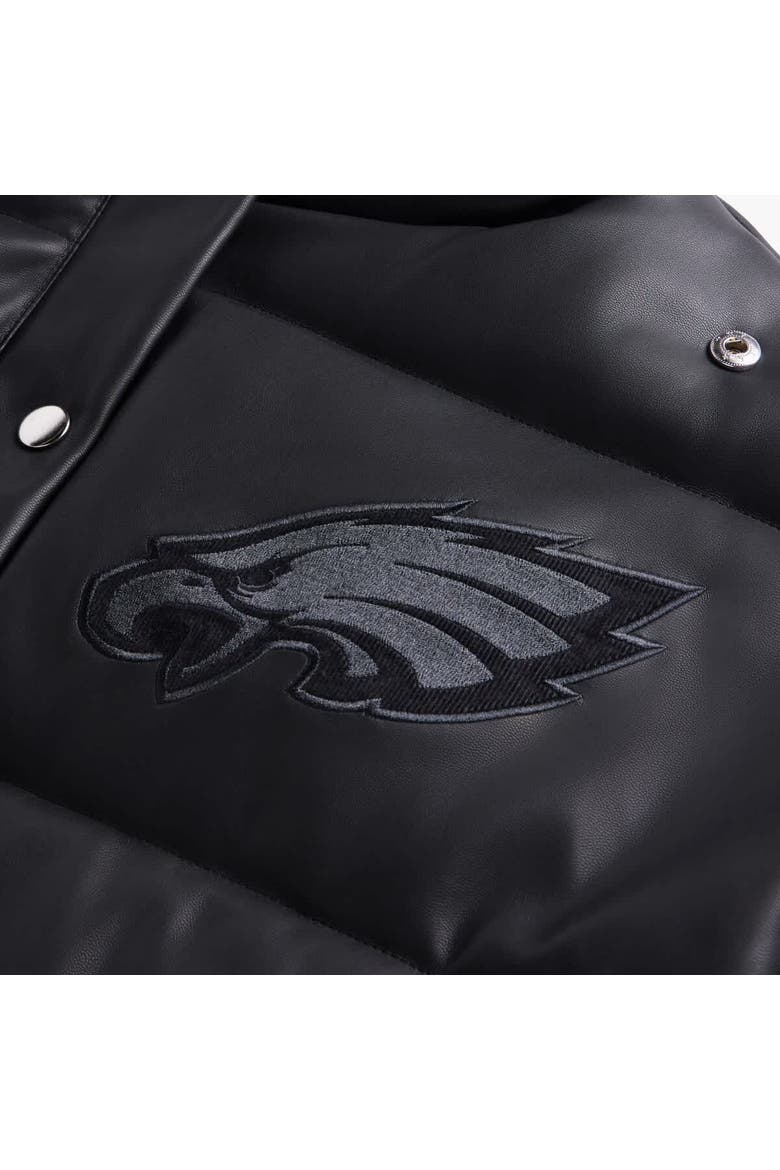 Women's  Black Philadelphia Eagles Faux Leather Puffer Jacket, Alternate, color, Black