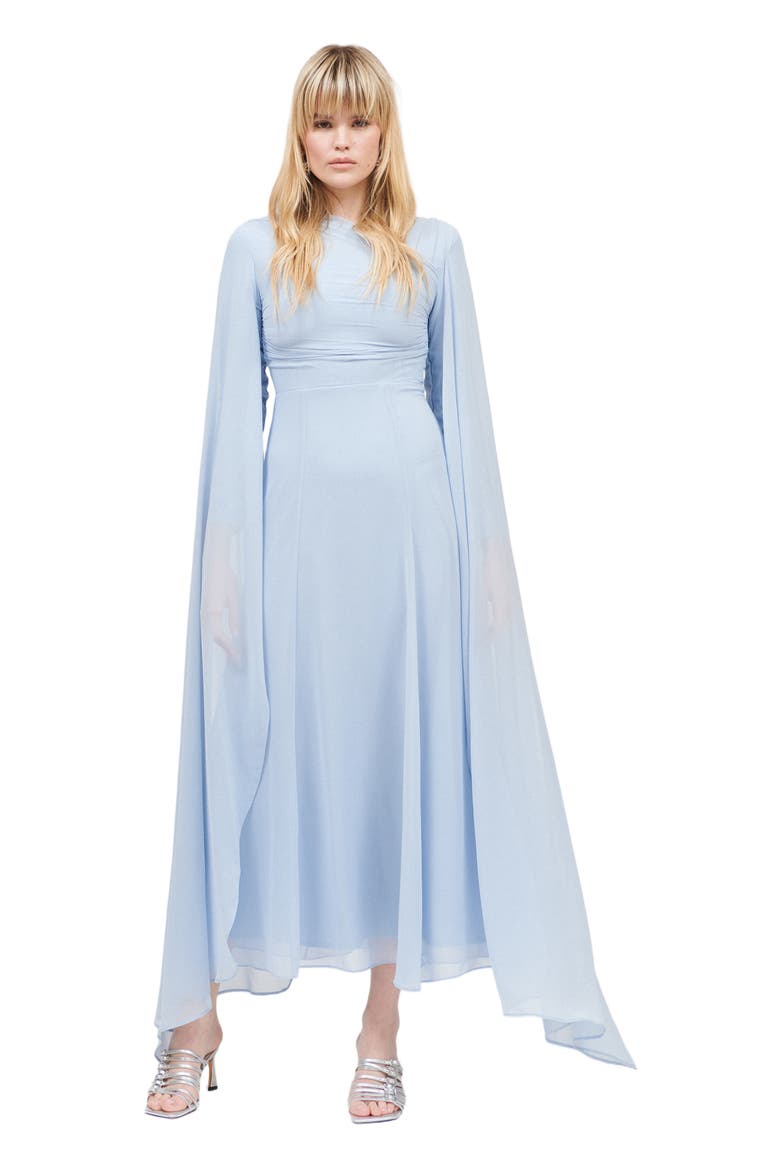 Modest Ruffle Mesh Dress Maxi, Main, color, CHOCOLATE