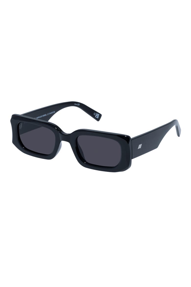 Rippled Rebel 53mm Rectangular Sunglasses, Alternate, color, BLACK