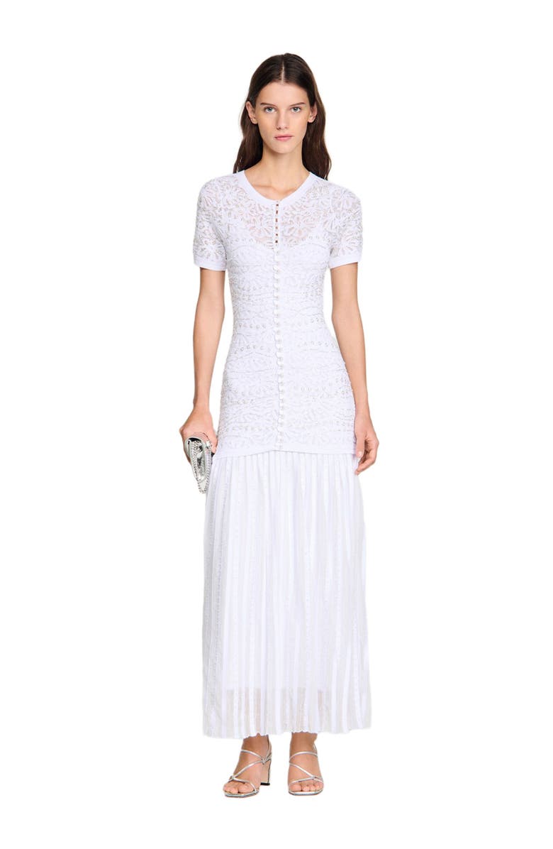 SANDRO Beaded knit maxi dress, Alternate, color, White