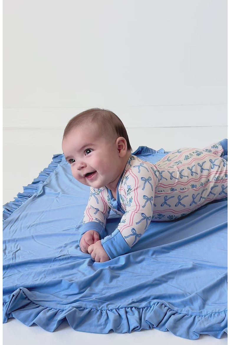 Amelia Bow Zipper Romper, Alternate, color, Blue Floral