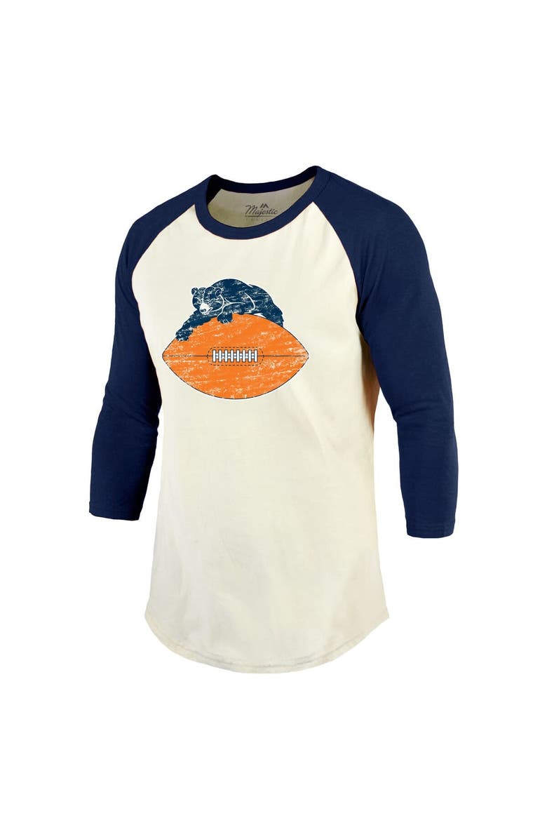 Majestic Threads Men's Majestic Threads Walter Payton Cream/Navy Chicago Bears Retired Player Name & Number 3/4 Raglan Sleeve T-Shirt, Alternate, color,
