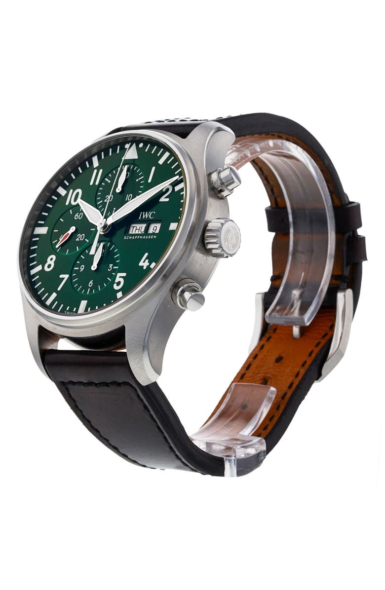 Watchfinder & Co. IWC Preowned 2019 Pilot's Racing Green Limited Edition Chronograph Leather Strap Watch, 43mm, Alternate, color,