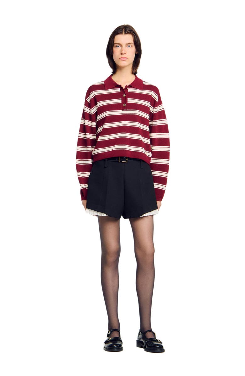 SANDRO Wool Striped Polo Sweater, Main, color, Bordeaux