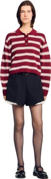 SANDRO Wool Striped Polo Sweater