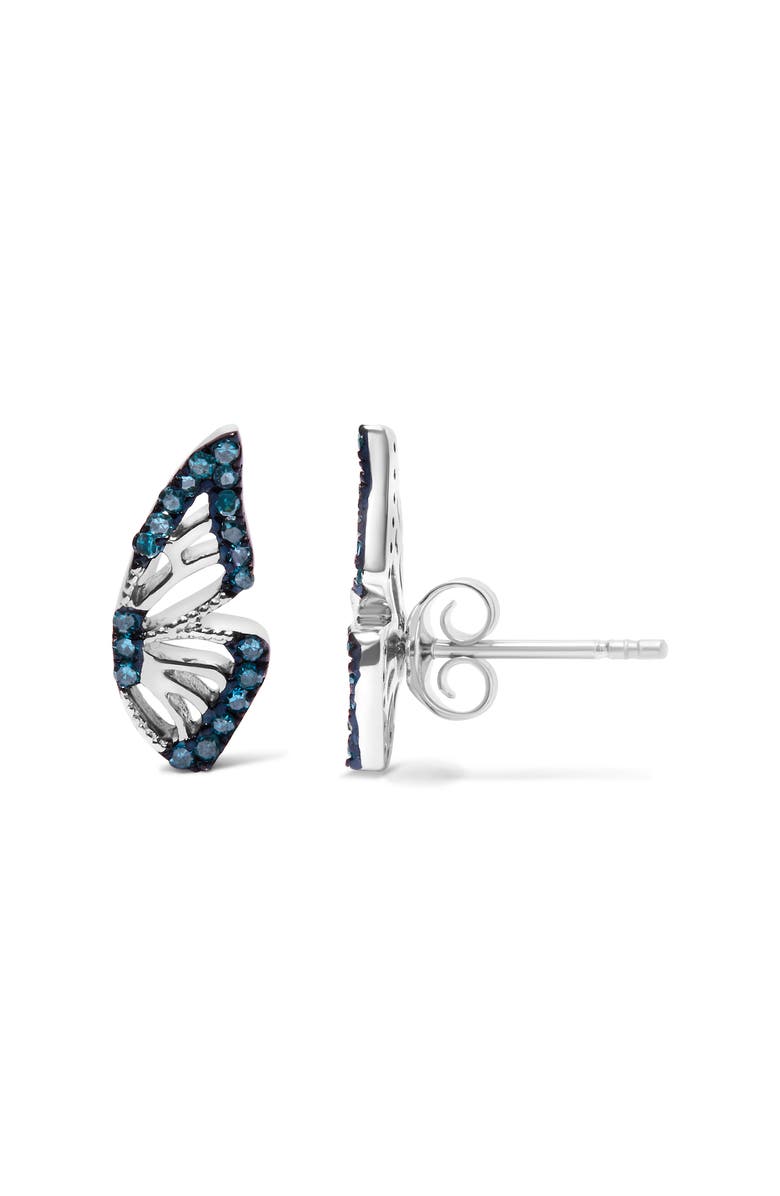 Haus of Brilliance Sterling Silver 1/6 Cttw Blue Treated Diamond Butterfly Stud Earrings, Alternate, color, Silver