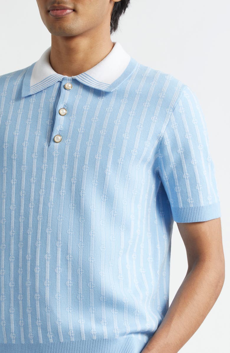 Casablanca Monogram Stripe Jacquard Polo, Alternate, color, Blue