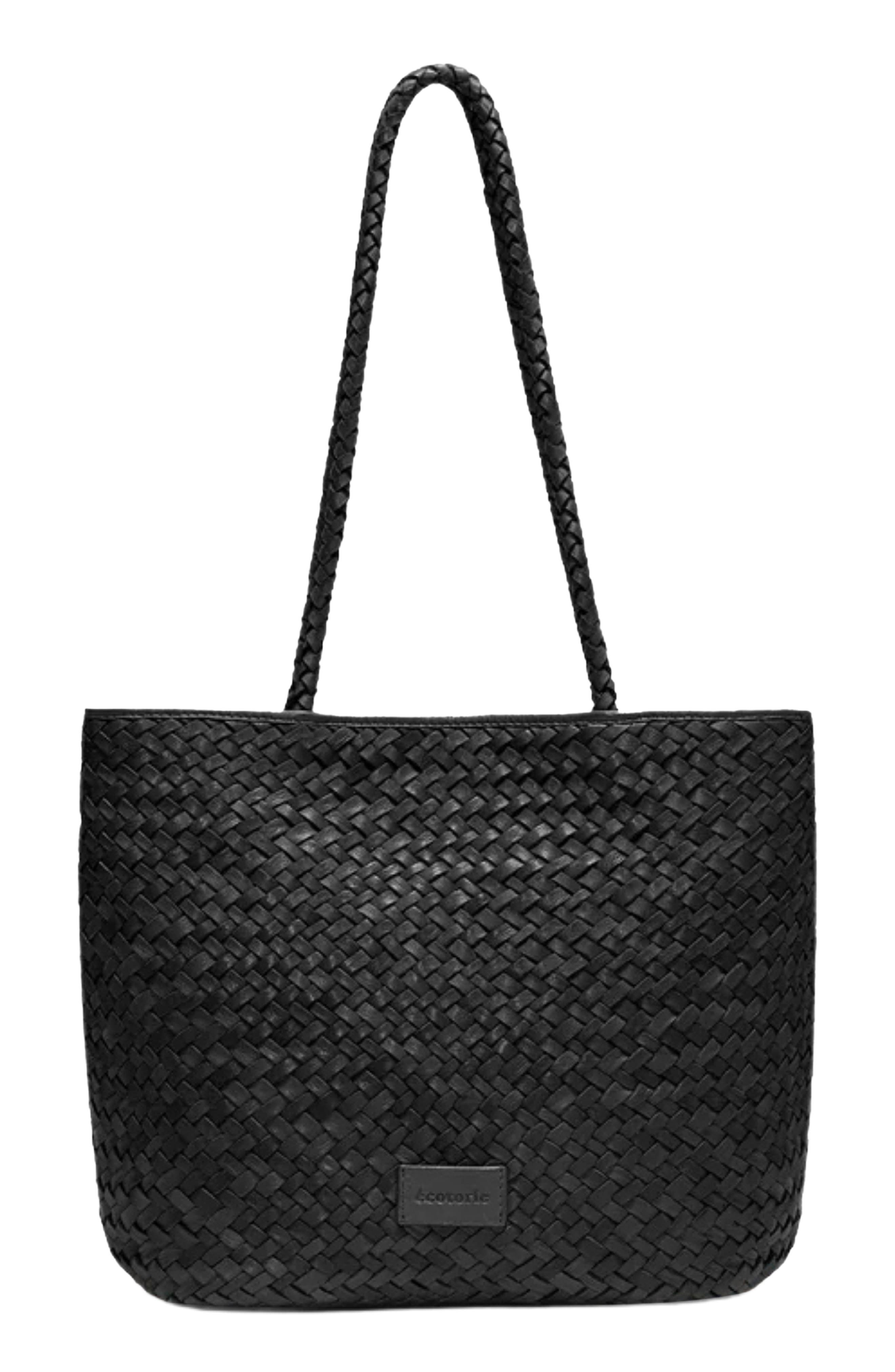 Ecotorie Lubbock Woven Leather Tote Bag, Main, color, Black
