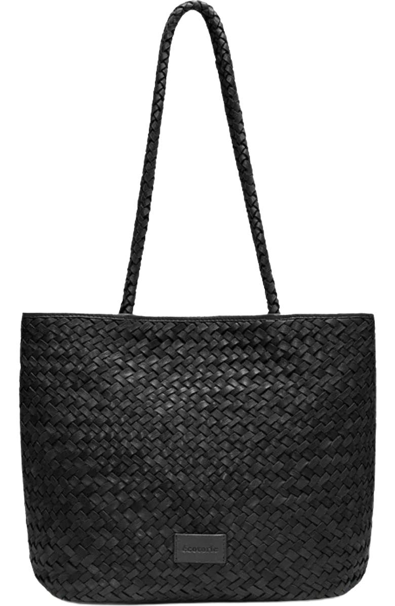 Ecotorie Lubbock Woven Leather Tote Bag, Main, color, Black