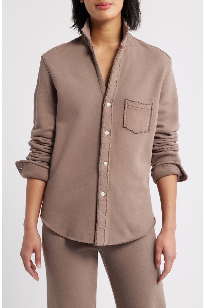 Eileen Relaxed Terry Button-Up Shirt, Main, color, BRULEE