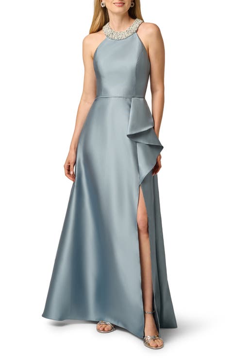 Embellished Neck Mikado Gown