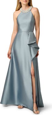 Adrianna Papell Embellished Neck Mikado Gown