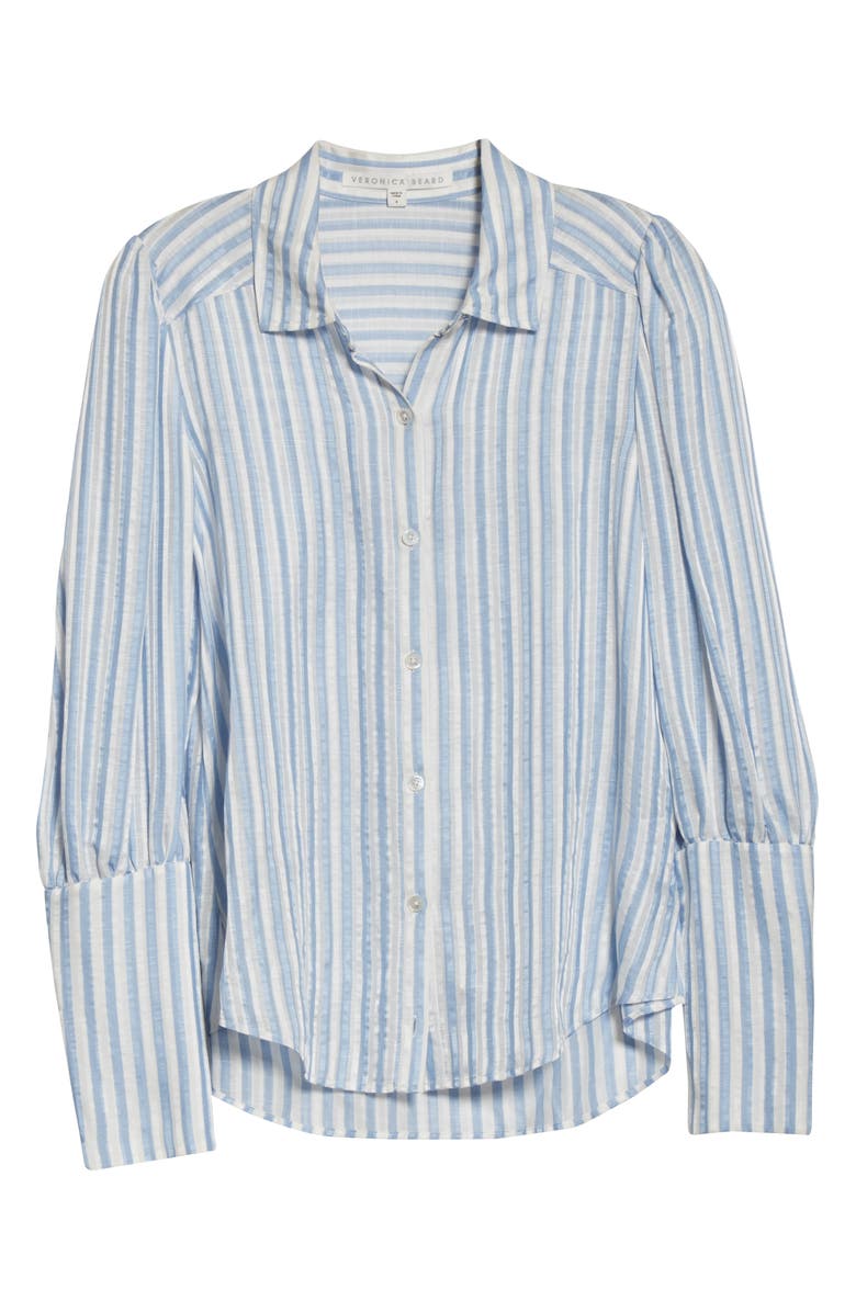 Veronica Beard Ally Stripe Linen & Silk Blend High/Low Shirt, Alternate, color, 