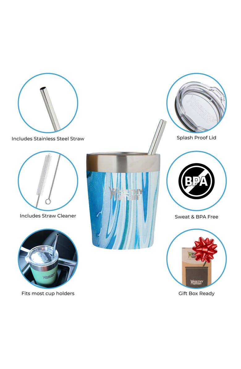 Healthy Human Stainless Steel Tumbler with Straw 12oz Ocean Tide, Alternate, color, Blue