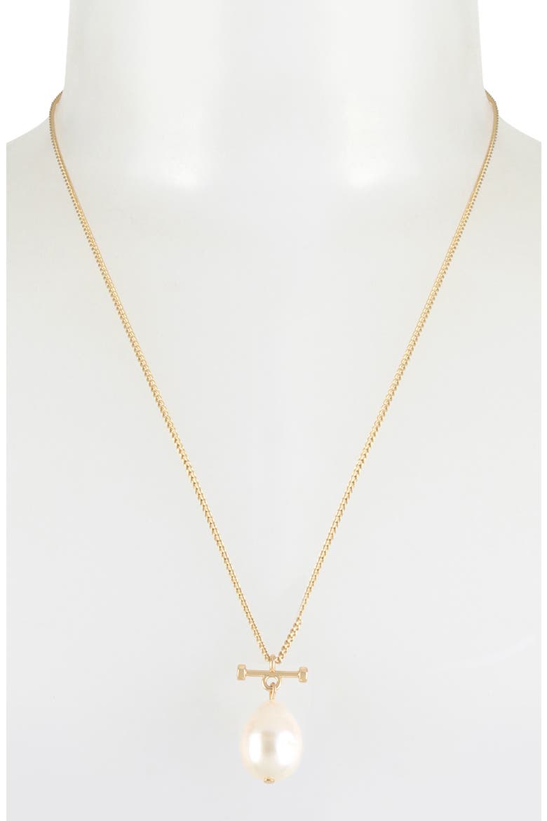 Imitation Pearl Bar Pendant Necklace, Alternate, color, GOLD