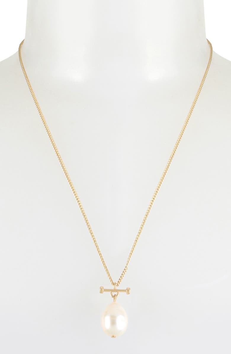 AllSaints Imitation Pearl Bar Pendant Necklace, Alternate, color,