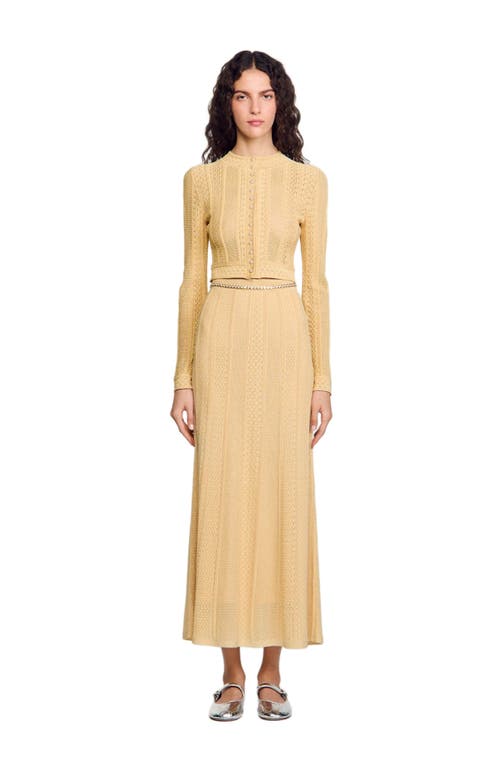 Sandro Pointelle Knit Cardigan In Gold