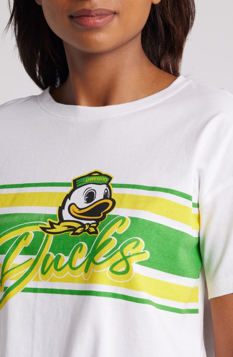 WEAR by Erin Andrews Women's WEAR by Erin Andrews White Oregon Ducks Striped Front Knot Cropped T-Shirt, Alternate, color, White