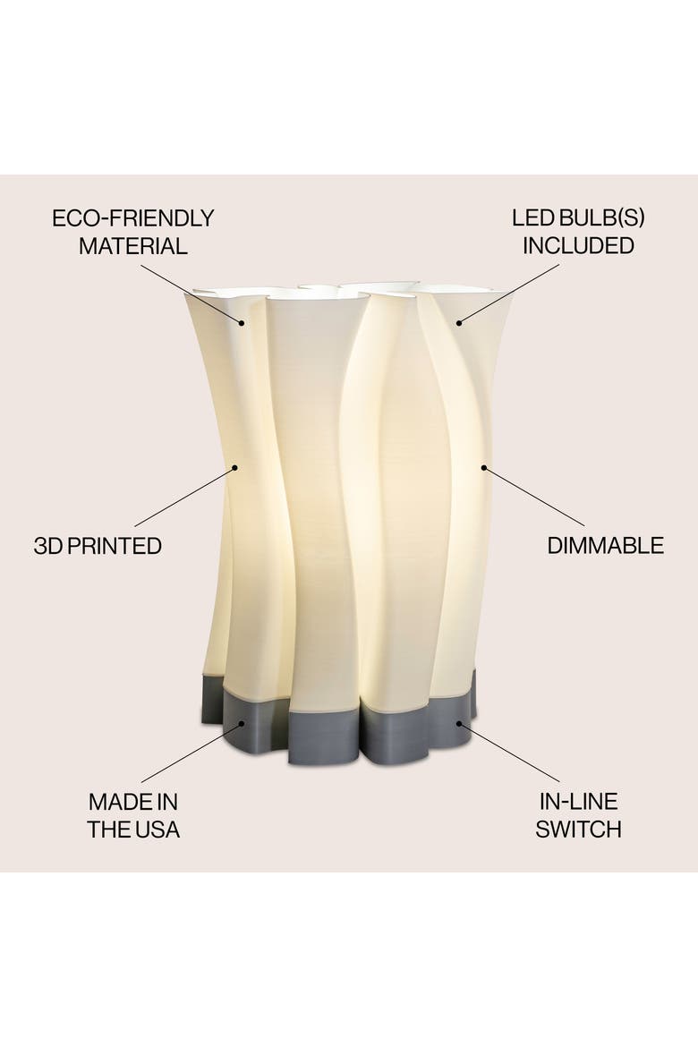 Flame 13.5" Modern Bohemian Plant-Based PLA 3D Printed Dimmable LED Table Lamp, Alternate, color, White/Gray