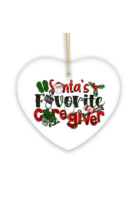 Santas Favorite Caregiver Glitter Heart Ornament