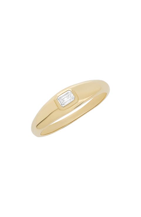 14K Gold Curved Solo Emerald Cut Diamond Ring