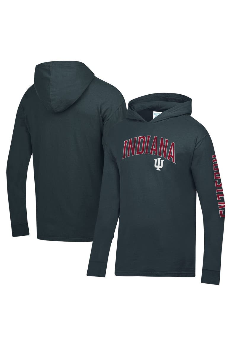 Men's ComfortWash  Charcoal Indiana Hoosiers Long Sleeve Hooded T-Shirt, Main, color, Charcoal