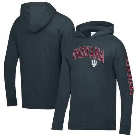 Men's ComfortWash  Charcoal Indiana Hoosiers Long Sleeve Hooded T-Shirt