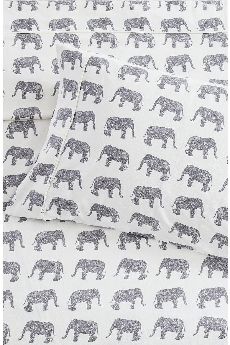 Elephant Flannel Sheet Set, Alternate, color, GREY