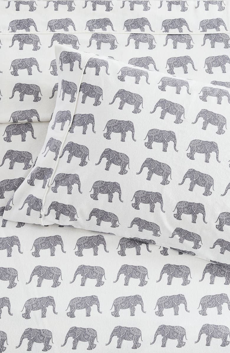 MELANGE HOME Elephant Flannel Sheet Set, Alternate, color, Grey