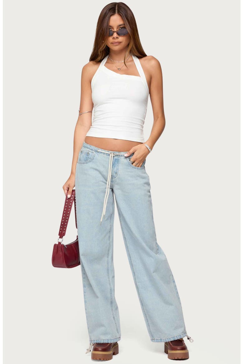 Kylan Asymmetric Stretch Cotton Halter Top, Alternate, color, WHITE
