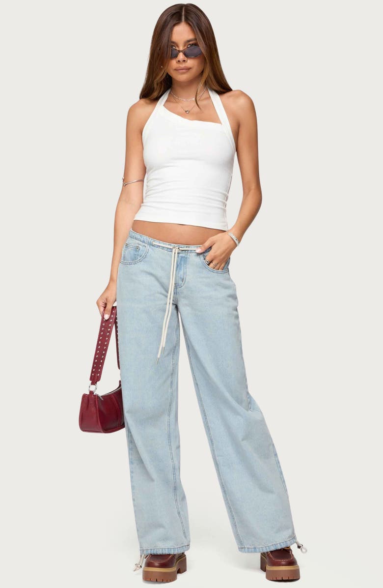 EDIKTED Kylan Asymmetric Stretch Cotton Halter Top, Alternate, color, White