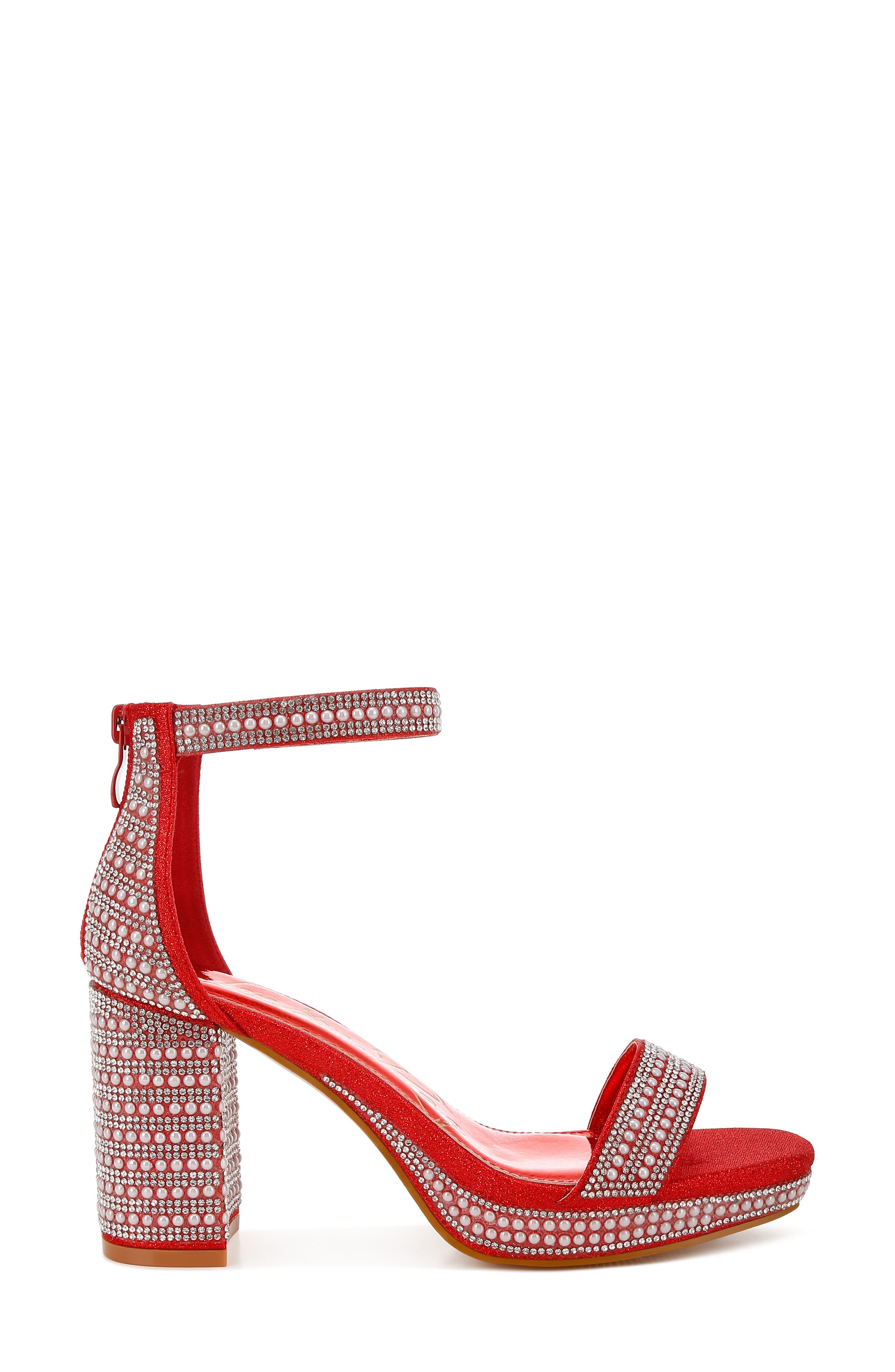 Mejuri Faux Pearl Embellished Platform Sandal, Alternate, color, RED