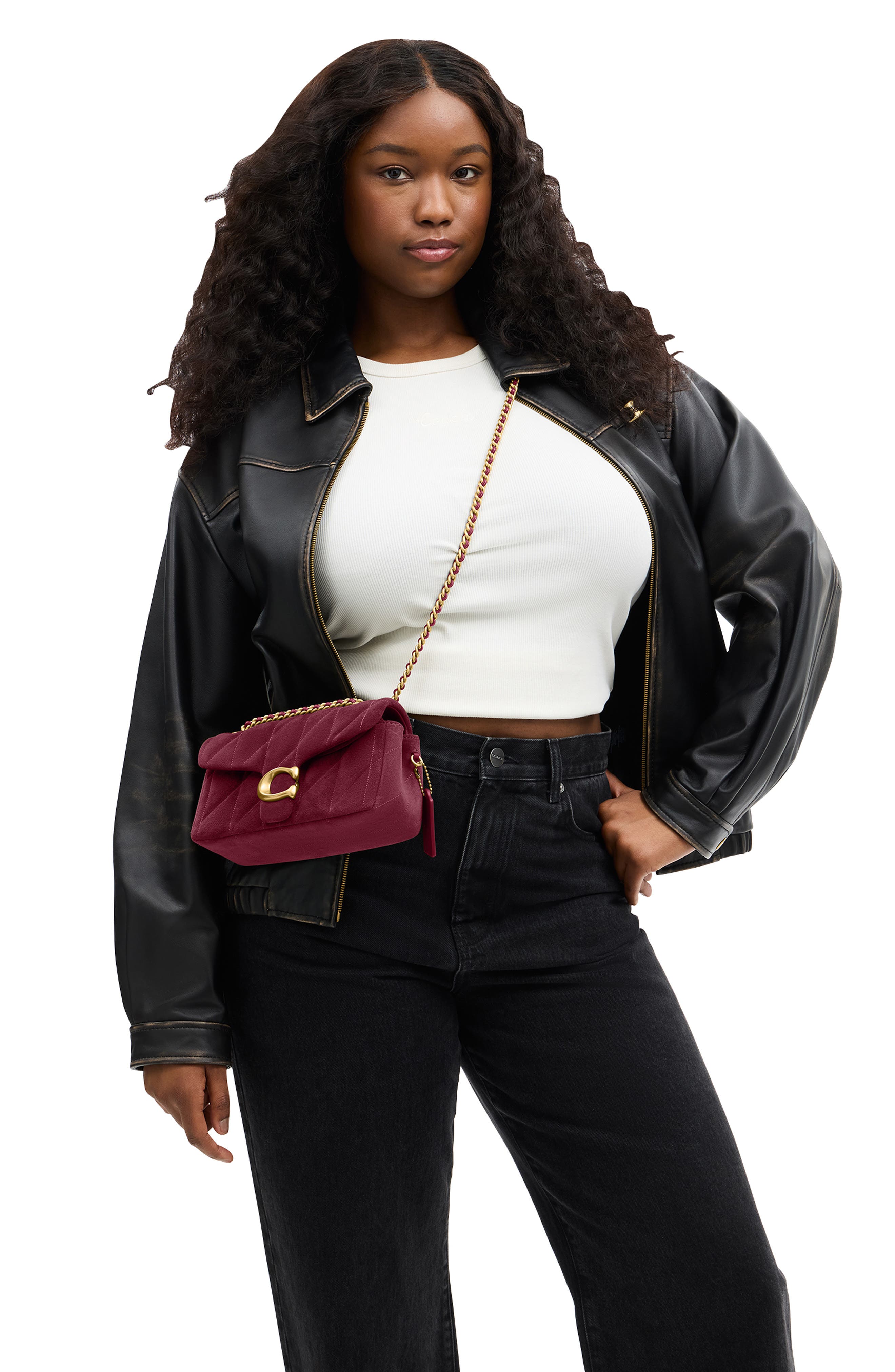 COACH Tabby 20 Quilted Suede Convertible Shoulder Bag, Alternate, color, B4/ Dark Fuchsia