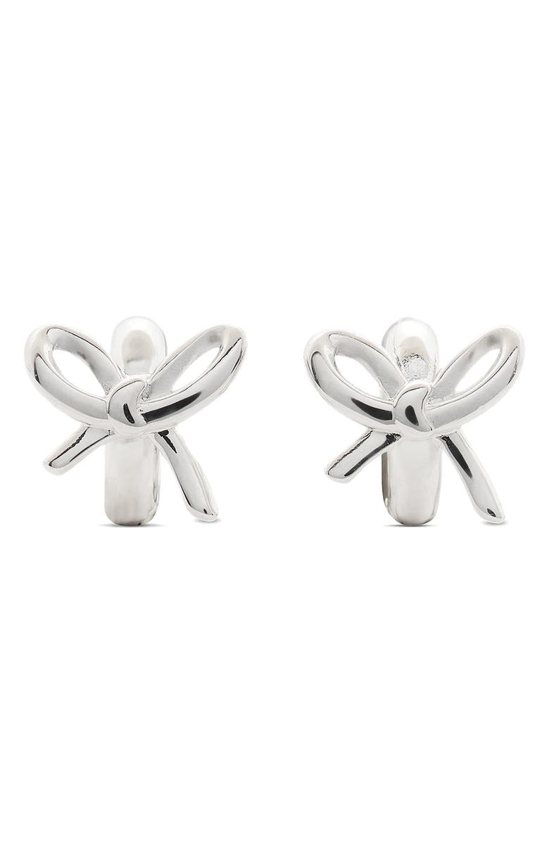 Kate Spade New York bow huggie hoop earrings, Main, color, Silver