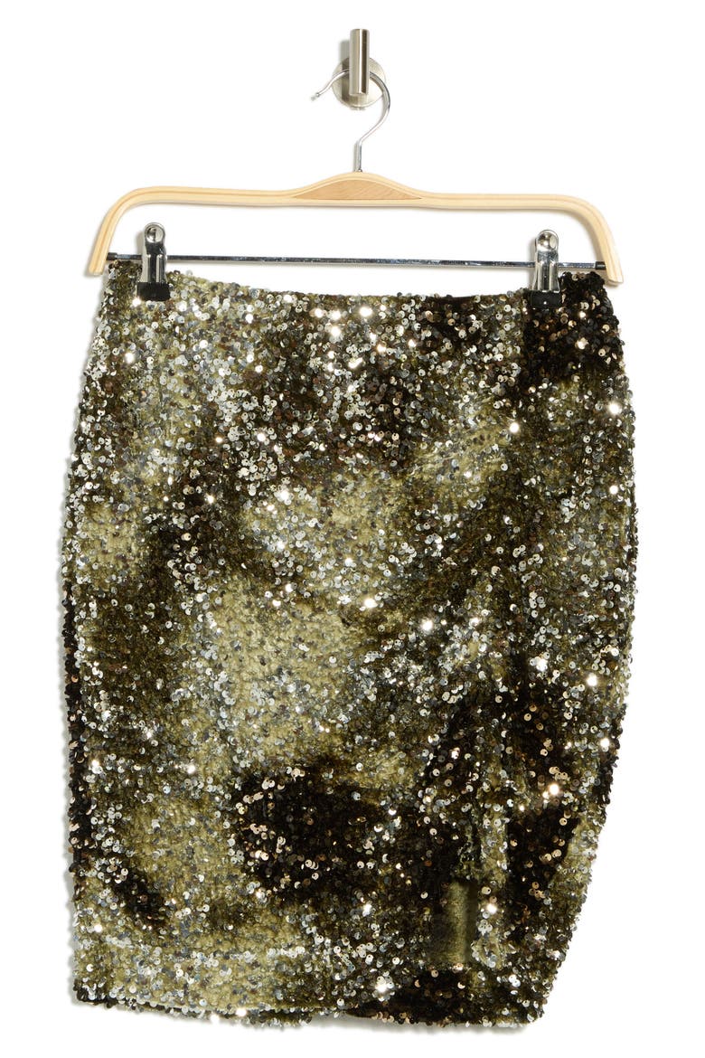 Vania Sequin Pencil Skirt, Alternate, color, DK GRN