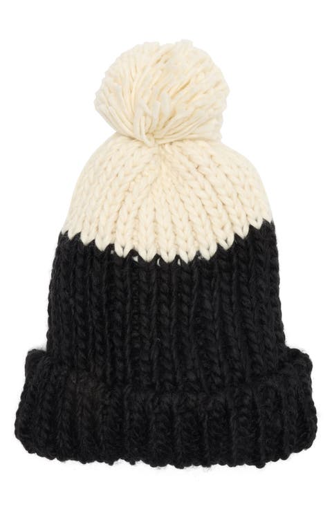 Two-Tone Pompom Beanie
