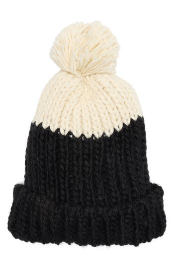 Vince Camuto Two-tone Pompom Beanie In Black
